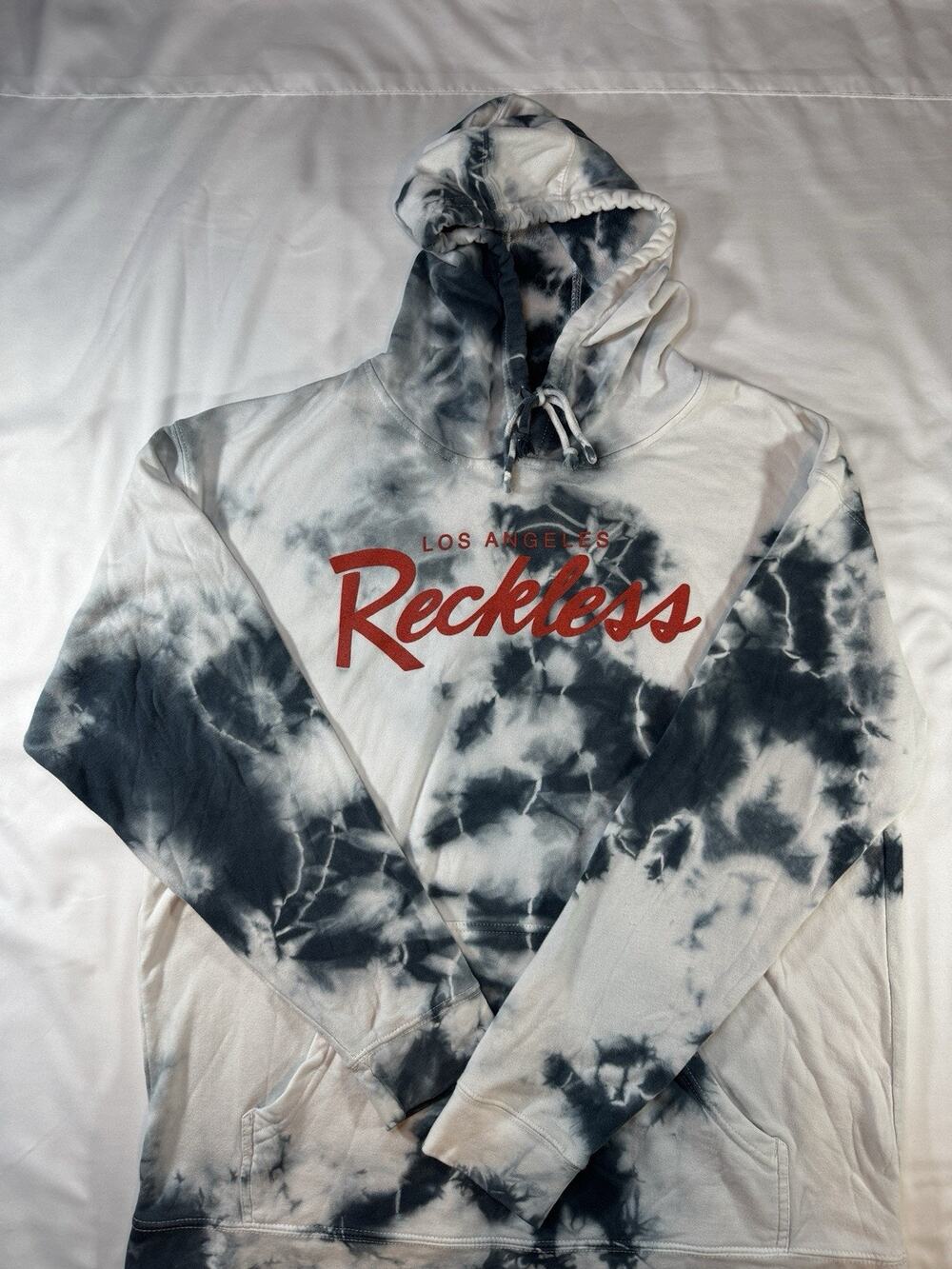 Young & Reckless Hoodie Mens XL Black White Tie Dye Los Angeles Pullover